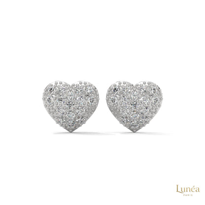 0.30ct heart-shaped stud earrings featuring a pavé cluster of round lab-grown diamonds set in polished platinum.