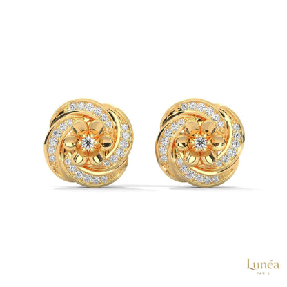 0.40 CT floral cluster diamond stud earrings in 14K gold with round brilliant lab-grown diamonds in a delicate petal design.