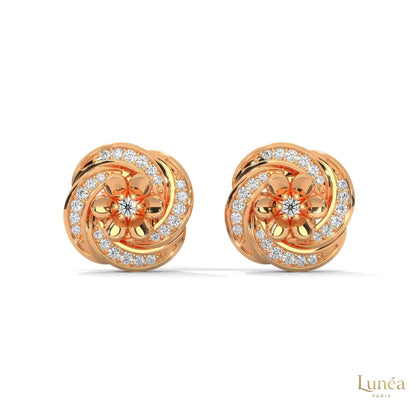 0.40 CT floral cluster diamond stud earrings in 14K gold with round brilliant lab-grown diamonds in a delicate petal design.