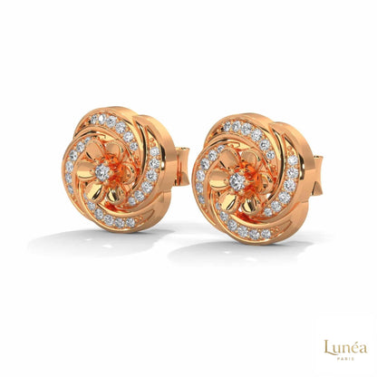 0.40 CT floral cluster diamond stud earrings in 14K gold with round brilliant lab-grown diamonds in a delicate petal design.