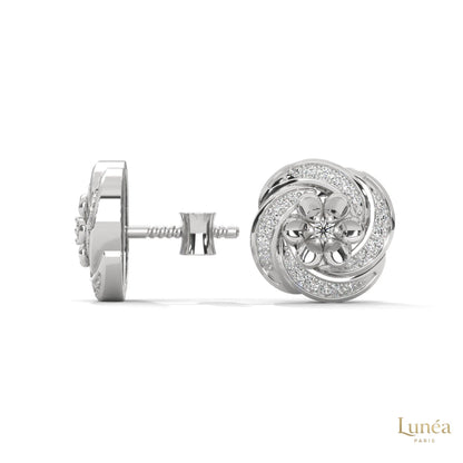 0.40 CT floral cluster diamond stud earrings in polished 14K white gold with round brilliant lab-grown diamonds.