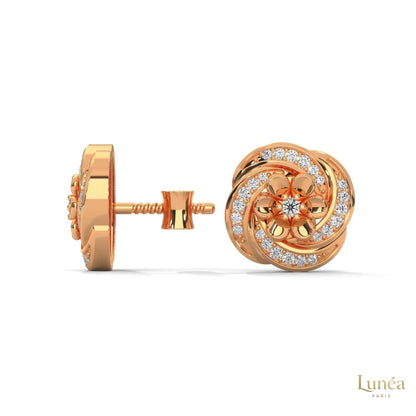 0.40 CT floral cluster diamond stud earrings in 14K rose gold with round brilliant lab-grown diamonds.