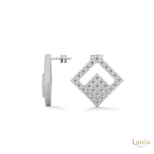 Geometric 0.50 ct. lab-grown diamond stud earrings in polished 14K white gold with a modern square pavé-set design.