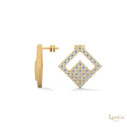 Handcrafted 0.50 carat lab-grown diamond geometric stud earrings in polished 14K yellow gold.