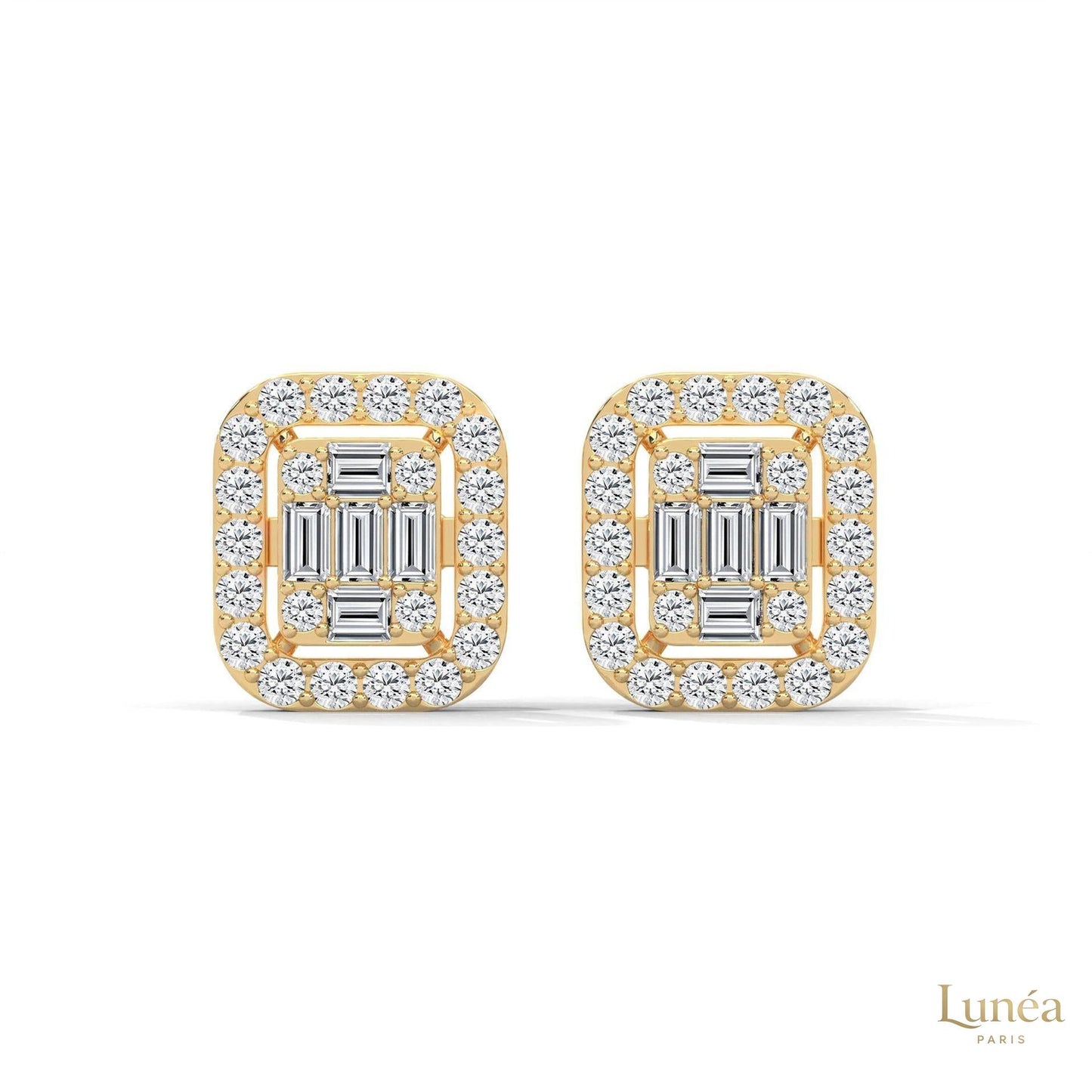 0.60 CT. Baguette Diamond Halo Stud Earrings