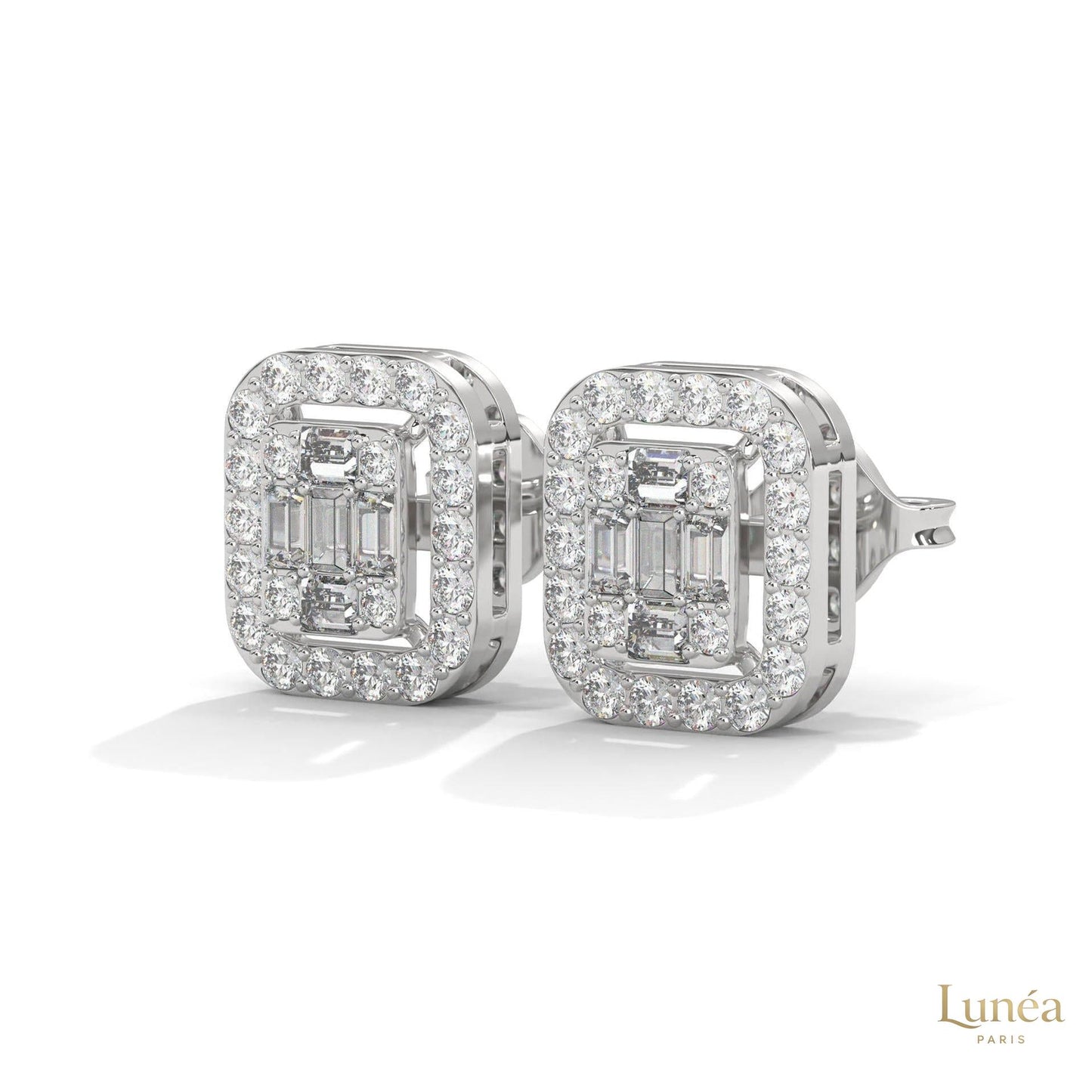0.60 CT. Baguette Diamond Halo Stud Earrings