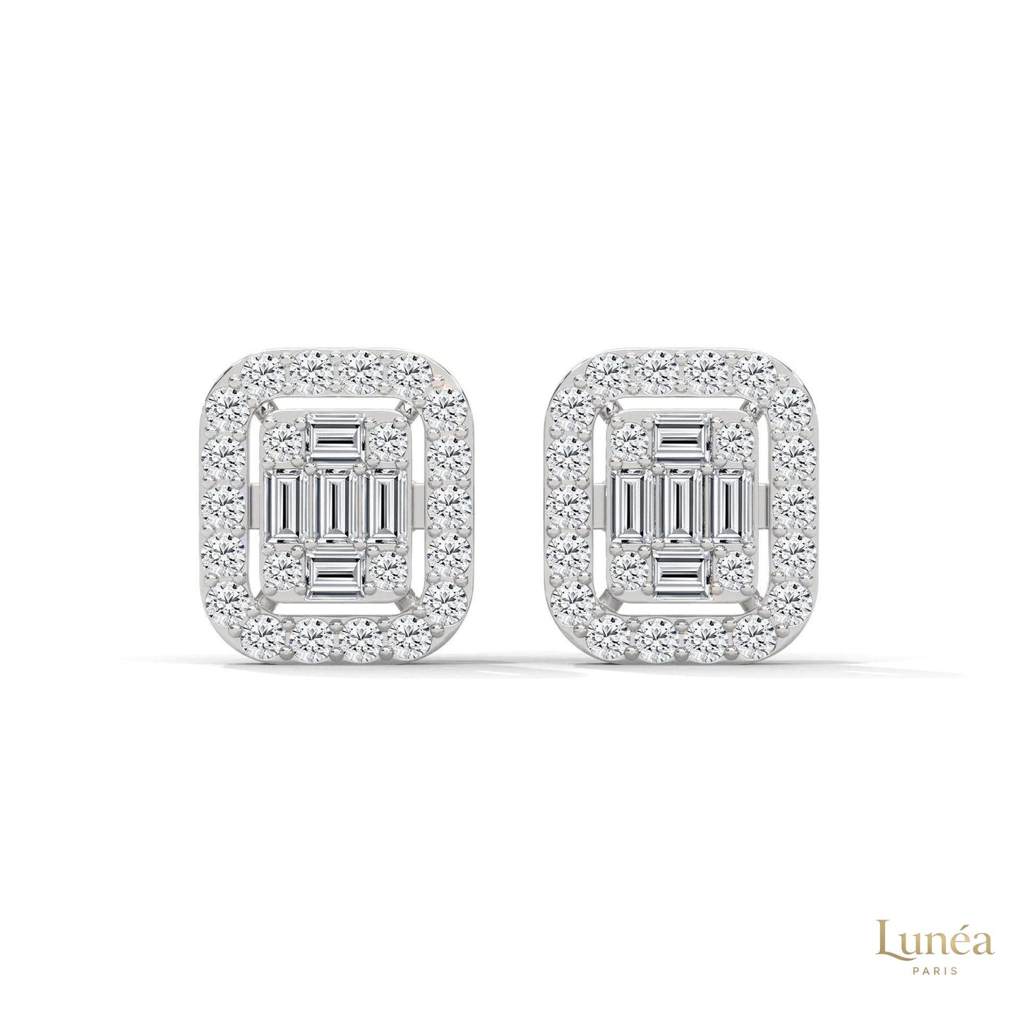 0.60 CT. Baguette Diamond Halo Stud Earrings