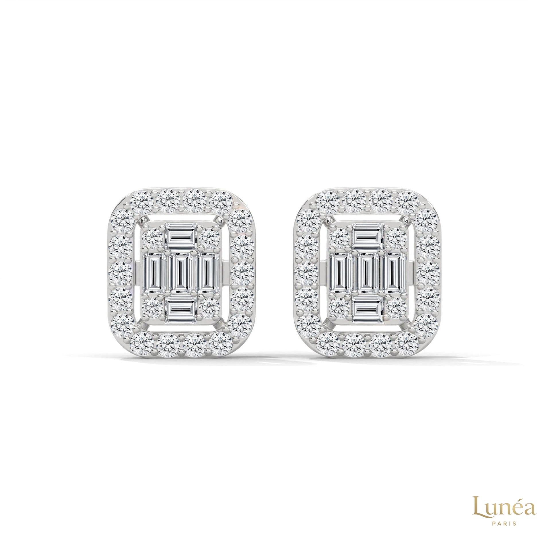 0.60 CT. Baguette Diamond Halo Stud Earrings