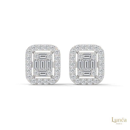 0.60 CT. Baguette Diamond Halo Stud Earrings