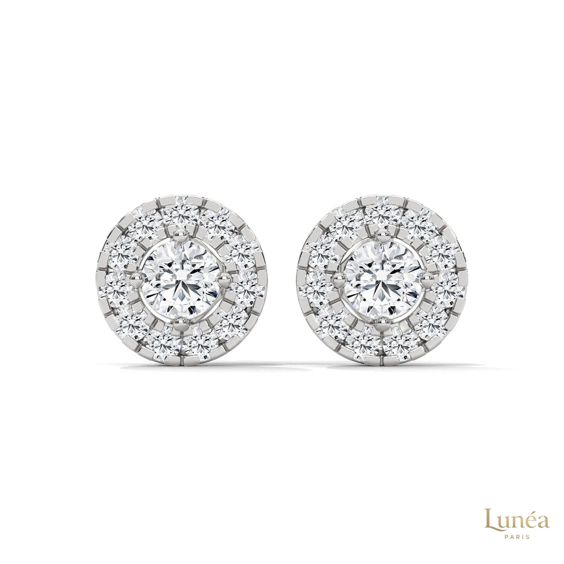 0.90 CT. Double Halo Diamond Stud Earrings