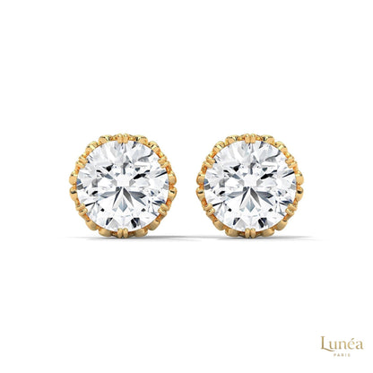 Floral-inspired 0.90 CT lab-grown diamond stud earrings in 14K white gold with intricate filigree detailing.