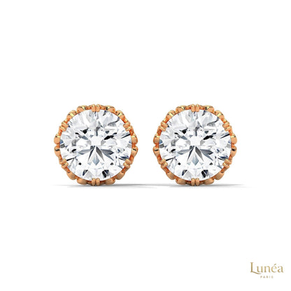 Floral-inspired lab-grown diamond stud earrings in 14K white gold with intricate filigree detailing.