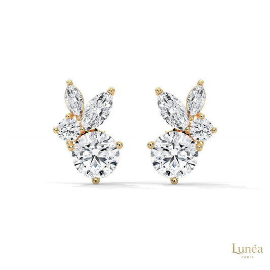 1 CT. Marquise & Round Diamond Cluster Studs