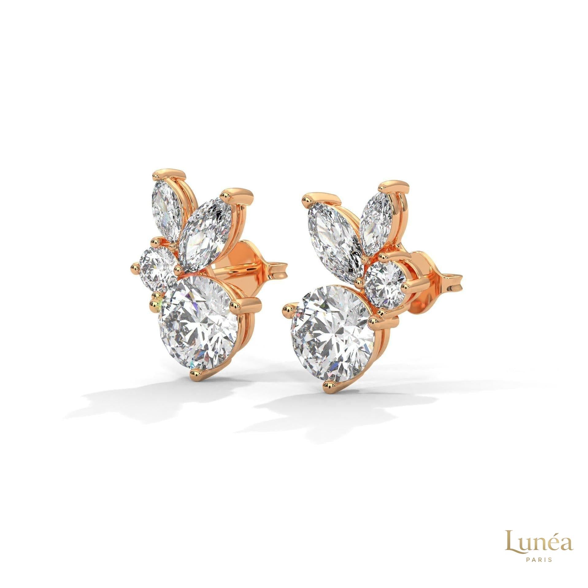 1 CT. Marquise & Round Diamond Cluster Studs