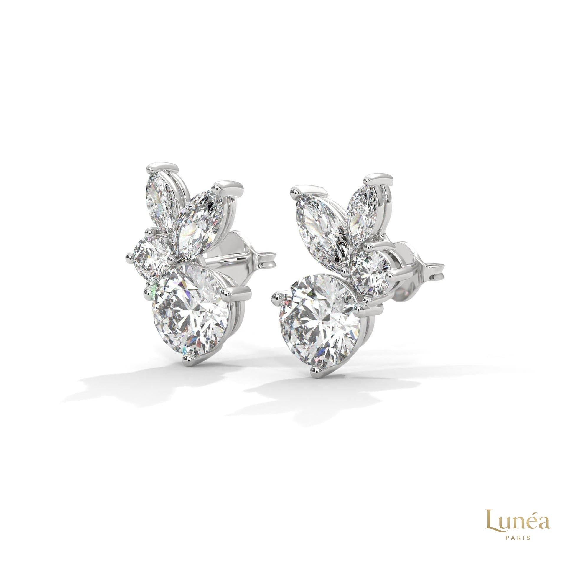 1 CT. Marquise & Round Diamond Cluster Studs
