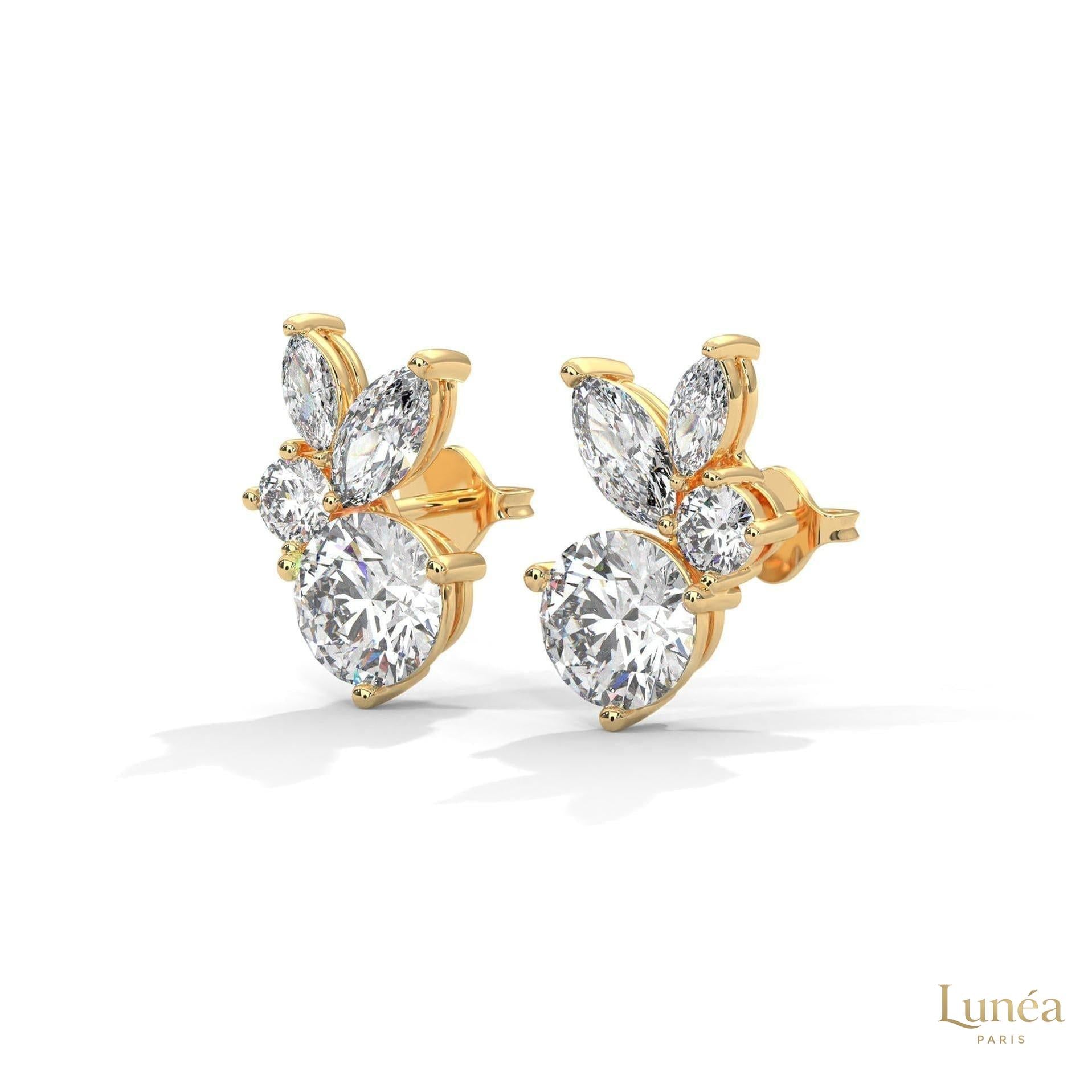 1 CT. Marquise & Round Diamond Cluster Studs