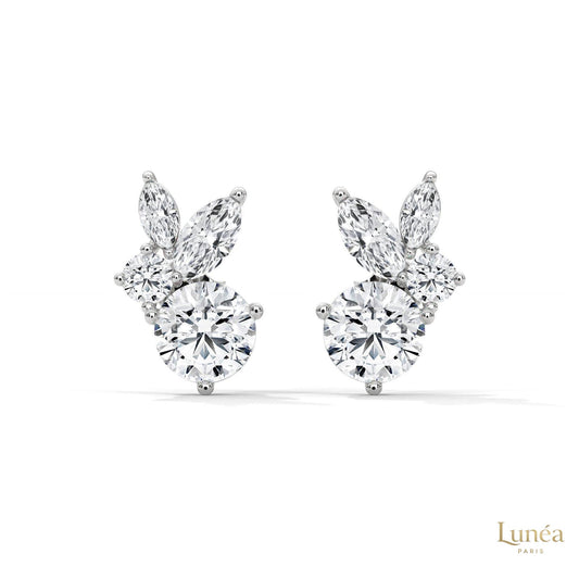 1 CT. Marquise & Round Diamond Cluster Studs