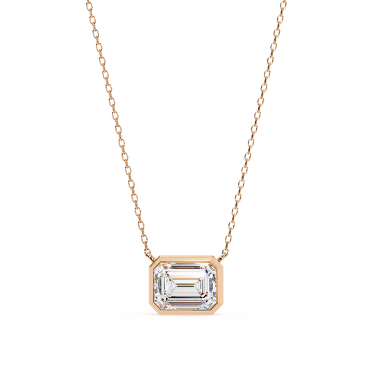 1.90 CT Emerald-Cut Lab-Grown Diamond Bezel Pendant Necklace in 14K Gold & Platinum