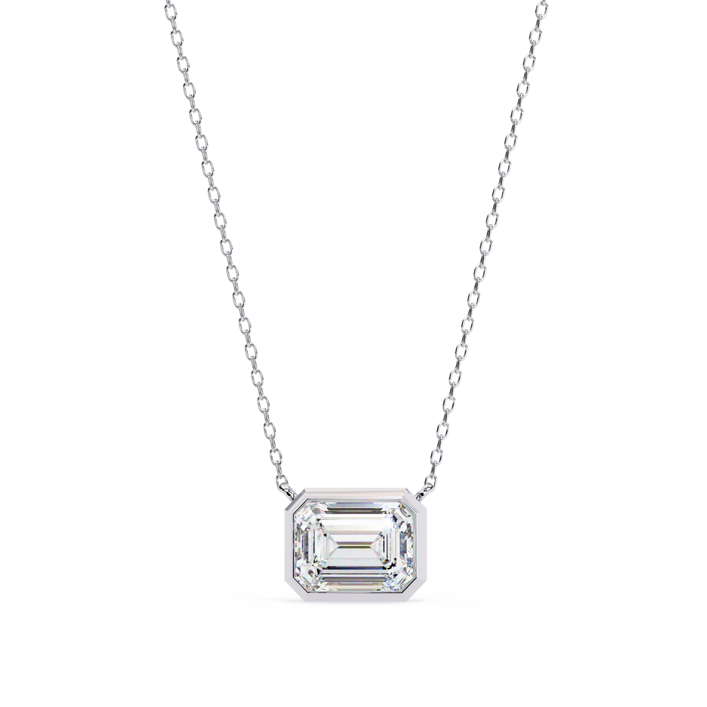 1.90 CT Emerald-Cut Lab-Grown Diamond Bezel Pendant Necklace in 14K Gold & Platinum