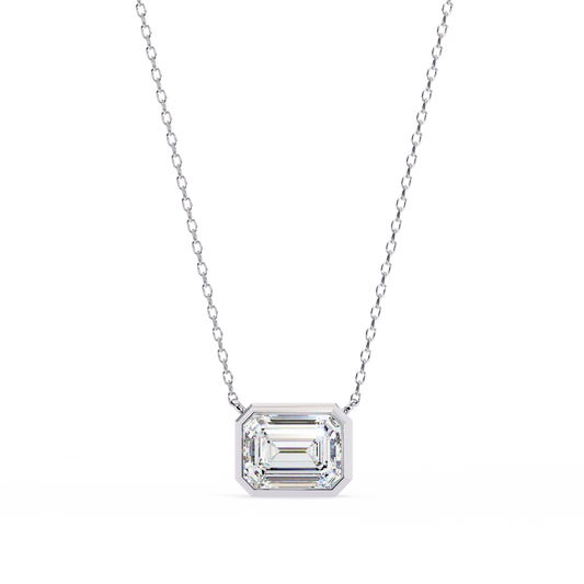 1.90 CT Emerald-Cut Lab-Grown Diamond Bezel Pendant Necklace in 14K Gold & Platinum