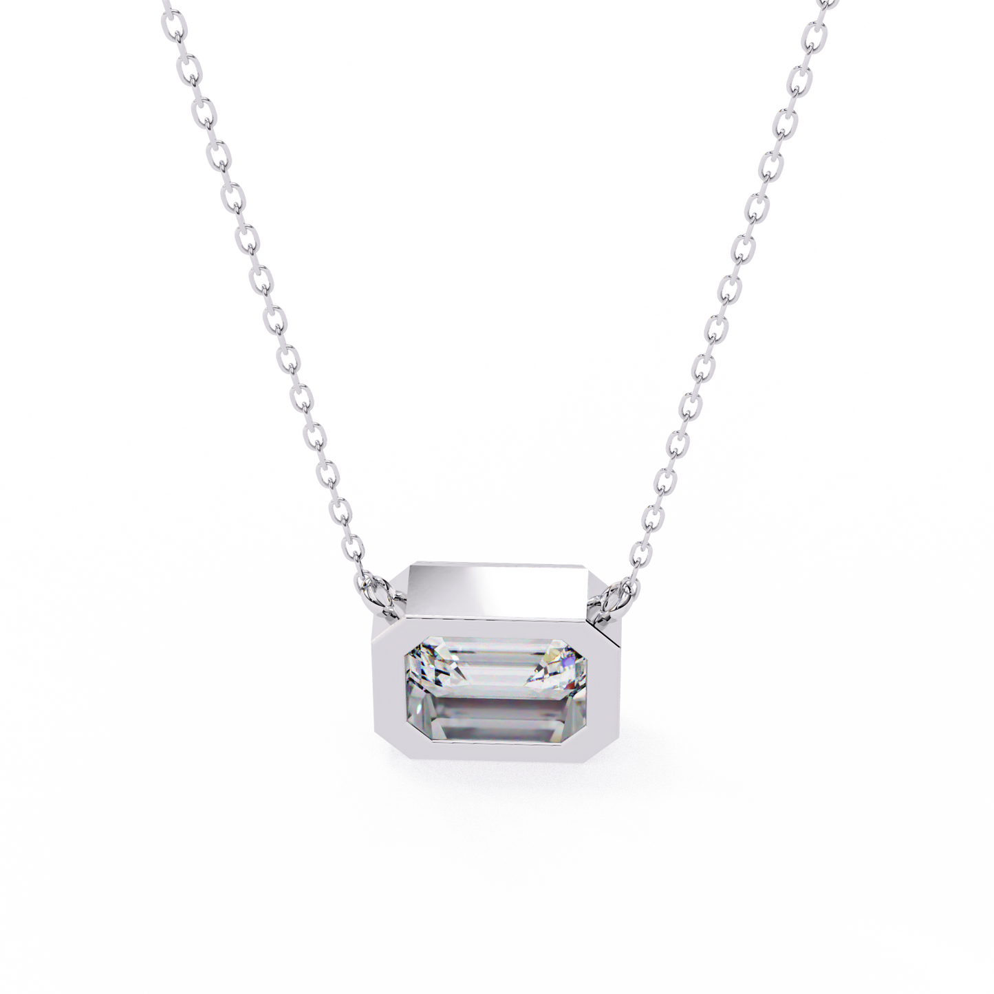 1.90 CT Emerald-Cut Lab-Grown Diamond Bezel Pendant Necklace in 14K Gold & Platinum