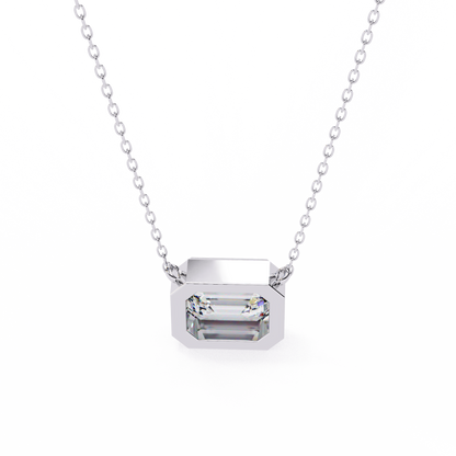 1.90 CT Emerald-Cut Lab-Grown Diamond Bezel Pendant Necklace in 14K Gold & Platinum