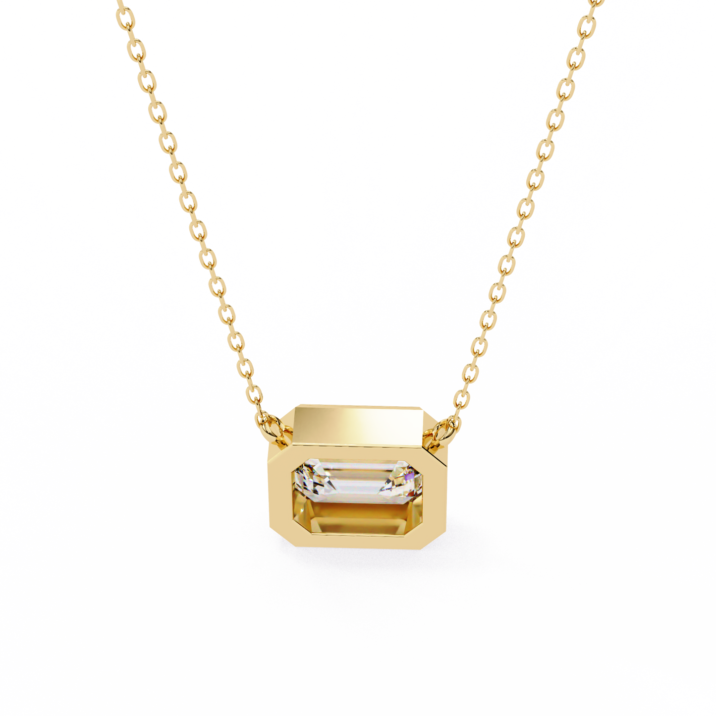 1.90 CT Emerald-Cut Lab-Grown Diamond Bezel Pendant Necklace in 14K Gold & Platinum