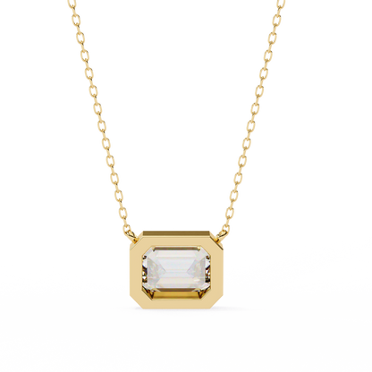 1.90 CT Emerald-Cut Lab-Grown Diamond Bezel Pendant Necklace in 14K Gold & Platinum