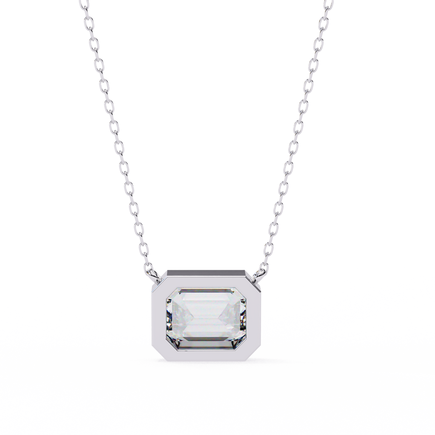 1.90 CT Emerald-Cut Lab-Grown Diamond Bezel Pendant Necklace in 14K Gold & Platinum
