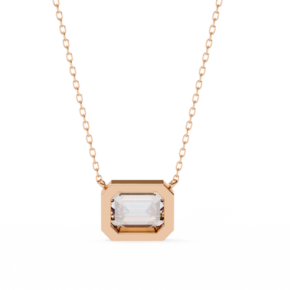 1.90 CT Emerald-Cut Lab-Grown Diamond Bezel Pendant Necklace in 14K Gold & Platinum