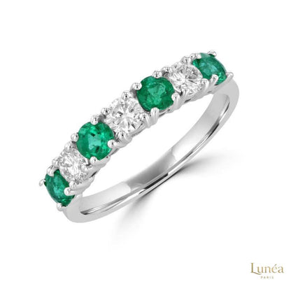 2 ct. Round Emerald & Diamond Band Ring | Lab Grown | 14K Gold & Platinum