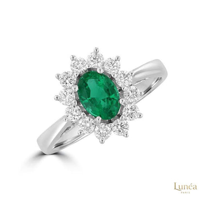 Oval 2 ct. Halo Ring with Diamonds | Lab Grown | 14K Gold & Platinum