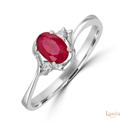 2 carat Ruby & Diamond Petite Oval Ring | Lab Grown | 14K Gold & Platinum