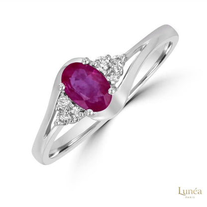 Oval 3 ct. Ruby & Diamond Accent Ring | Lab Grown | 14K Gold & Platinum