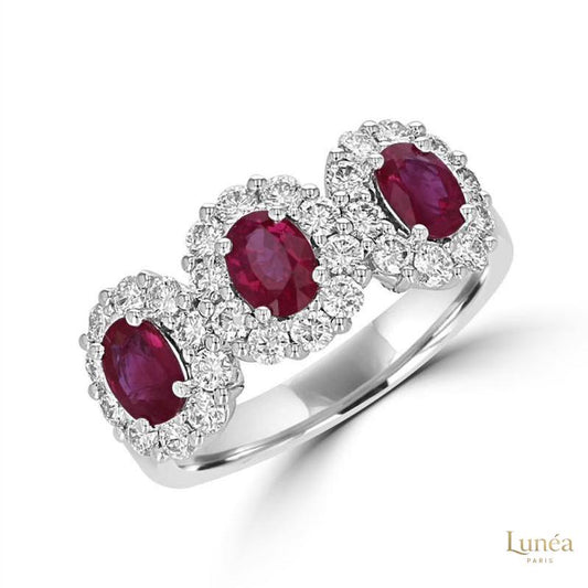 4 ct. Oval Ruby Halo Diamond Ring | Lab Grown | 14K Gold & Platinum
