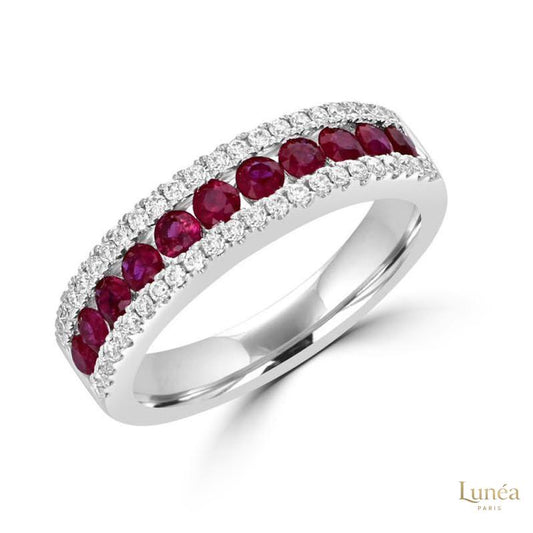 Round 2 ct. Ruby & Diamond Band Ring | Lab Grown | 14K Gold & Platinum