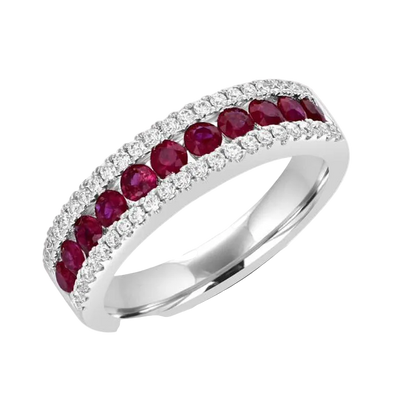 Round 2 ct. Ruby & Diamond Band Ring | Lab Grown | 14K Gold & Platinum