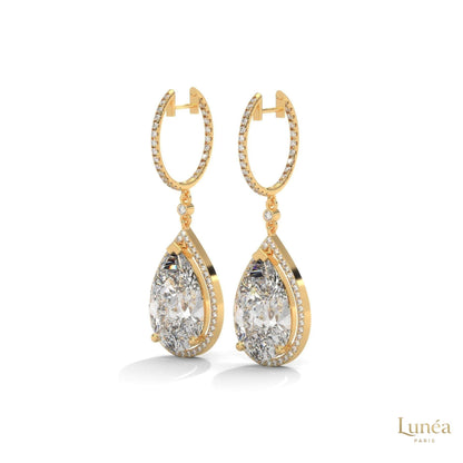 10.0 CT. Pear Halo Diamond Drop Earrings