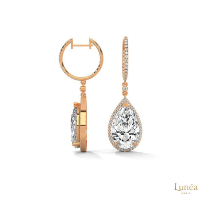 10.0 CT. Pear Halo Diamond Drop Earrings