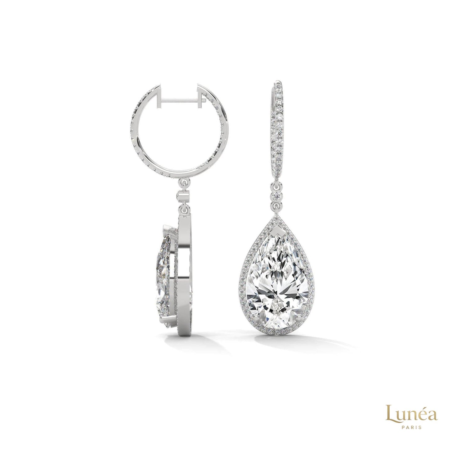 10.0 CT. Pear Halo Diamond Drop Earrings