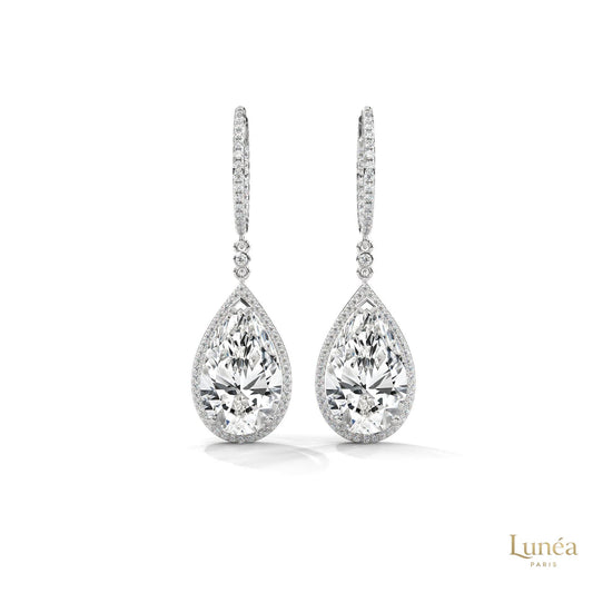 10.0 CT. Pear Halo Diamond Drop Earrings