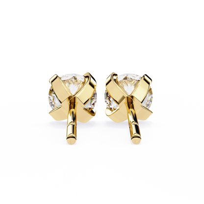 2.57 CTW Round Lab-Grown Diamond Sculpted Four-Prong Stud Earrings in 14K Gold