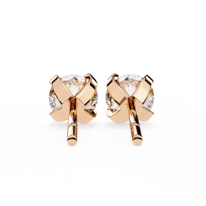 2.57 CTW Round Lab-Grown Diamond Sculpted Four-Prong Stud Earrings in 14K Gold