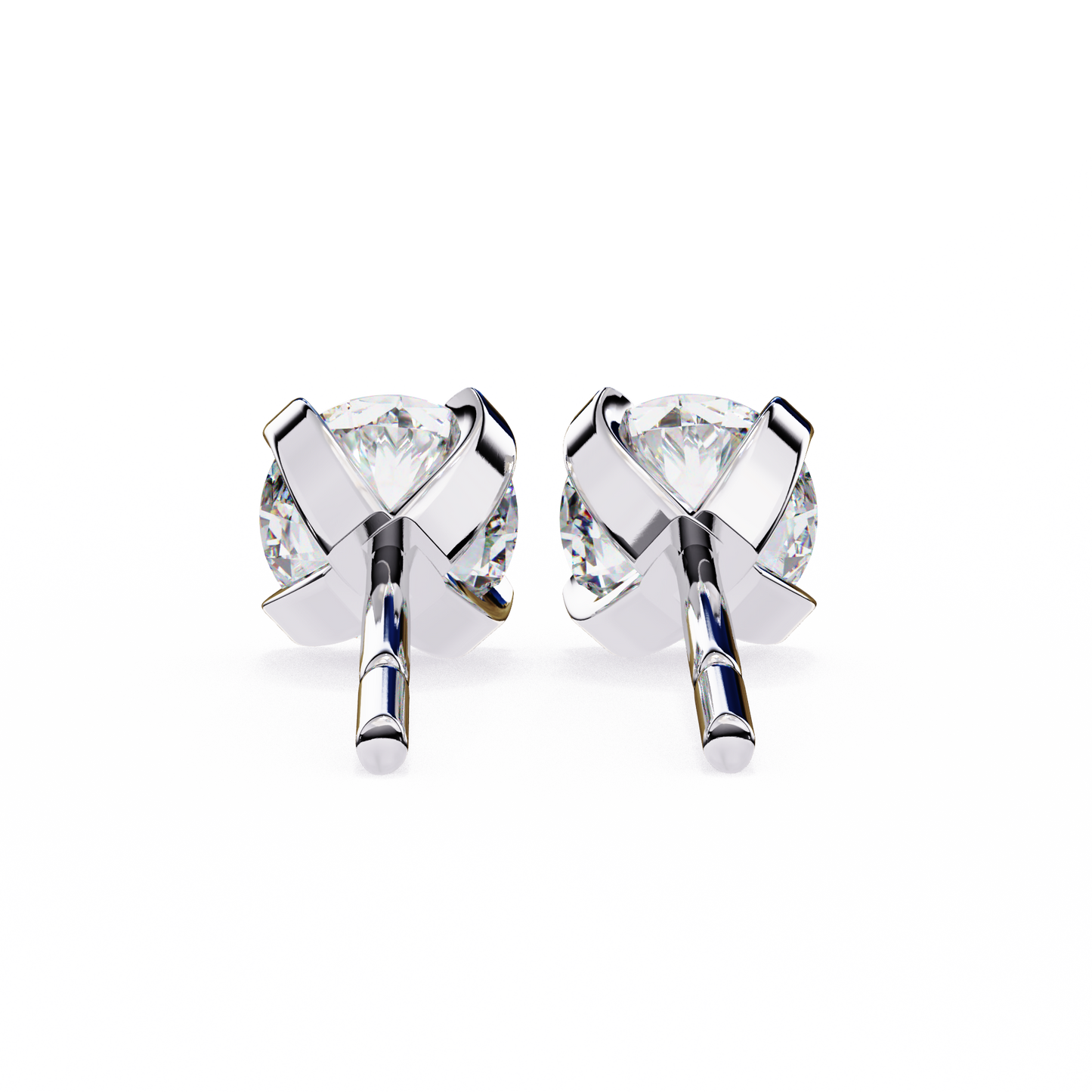 2.57 CTW Round Lab-Grown Diamond Sculpted Four-Prong Stud Earrings in 14K Gold