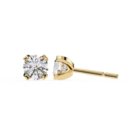 2.57 CTW round lab-grown diamond stud earrings in a sculpted four-prong 14K gold setting.