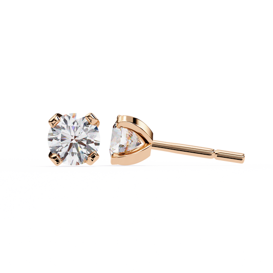2.57 CTW round lab-grown diamond stud earrings in polished 14K rose gold with a sculpted four-prong setting.