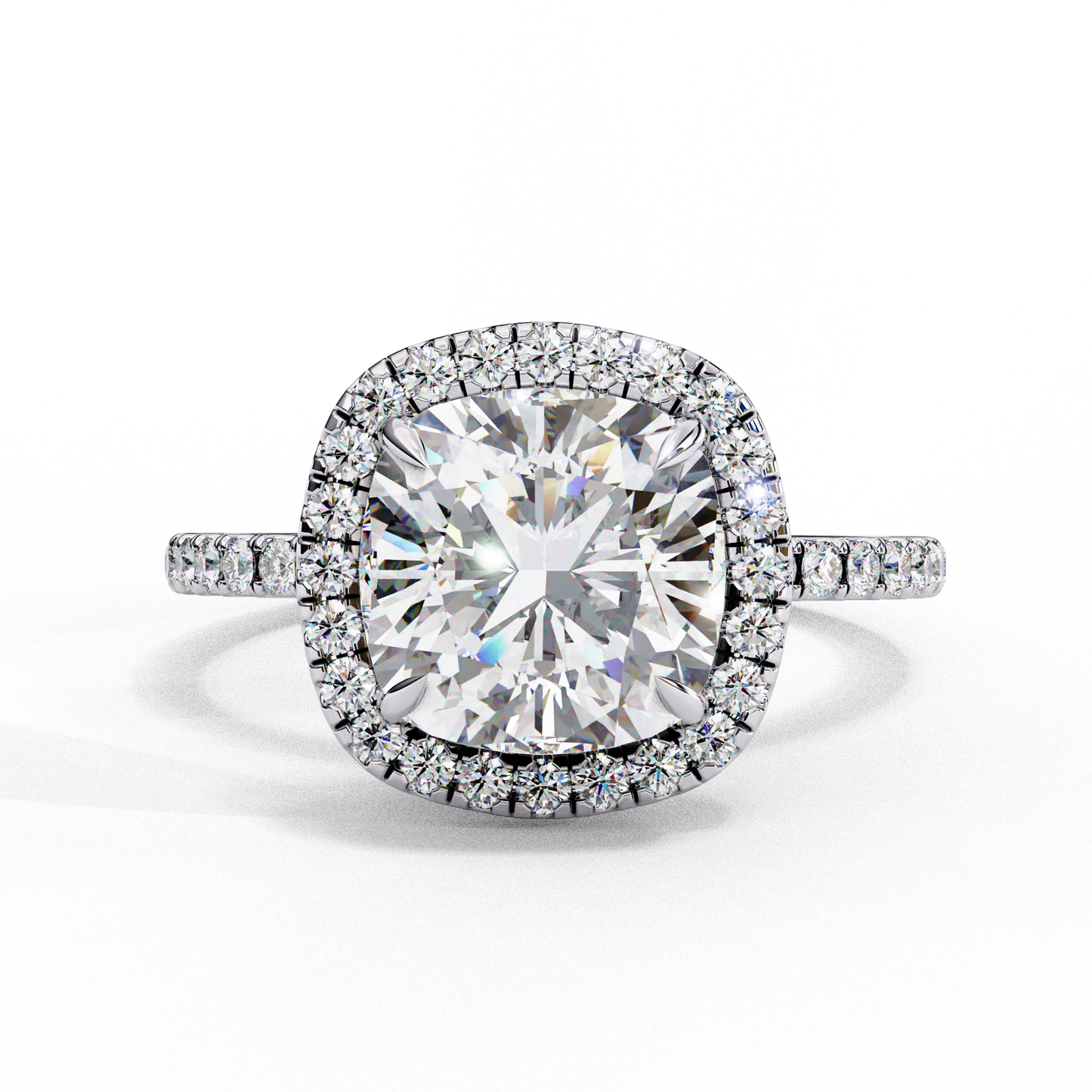 2.09 CTW Cushion Lab-Grown Diamond Halo Pavé Engagement Ring in 14K White Gold