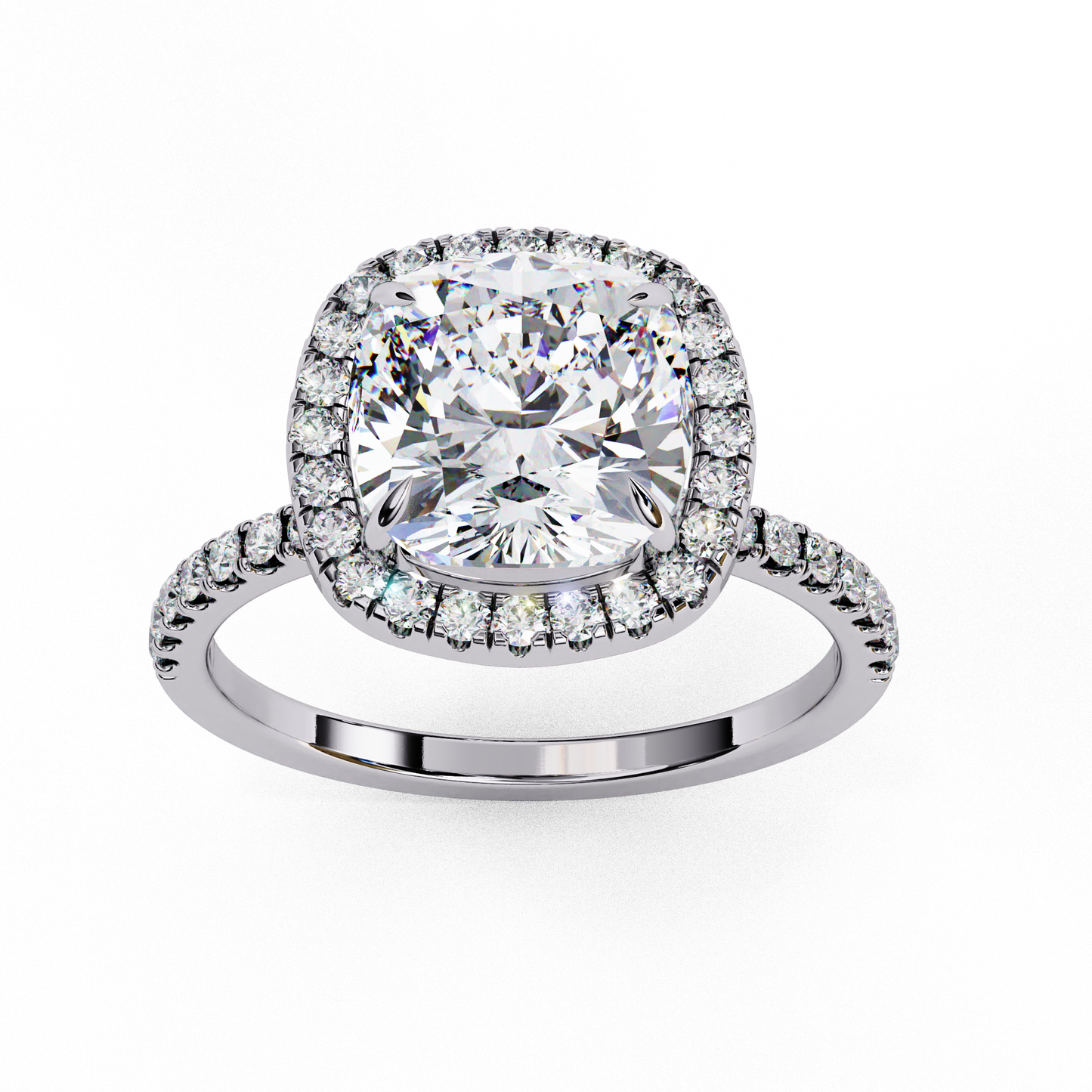 2.09 CTW Cushion Lab-Grown Diamond Halo Pavé Engagement Ring in 14K White Gold