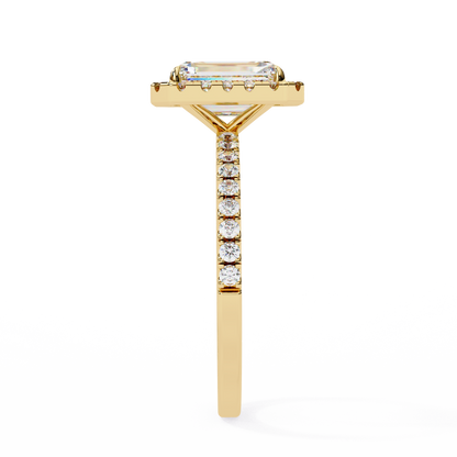2.02 CTW Emerald-Cut Lab-Grown Diamond Halo Pavé Engagement Ring in 14K Rose Gold