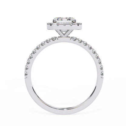 2.02 CTW Emerald-Cut Lab-Grown Diamond Halo Pavé Engagement Ring in 14K Rose Gold